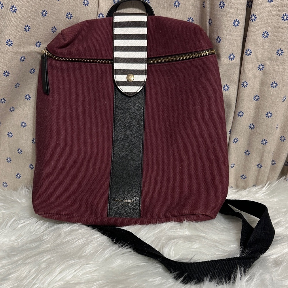 Henri Bendel Burgundy Backpack with Striped Accent